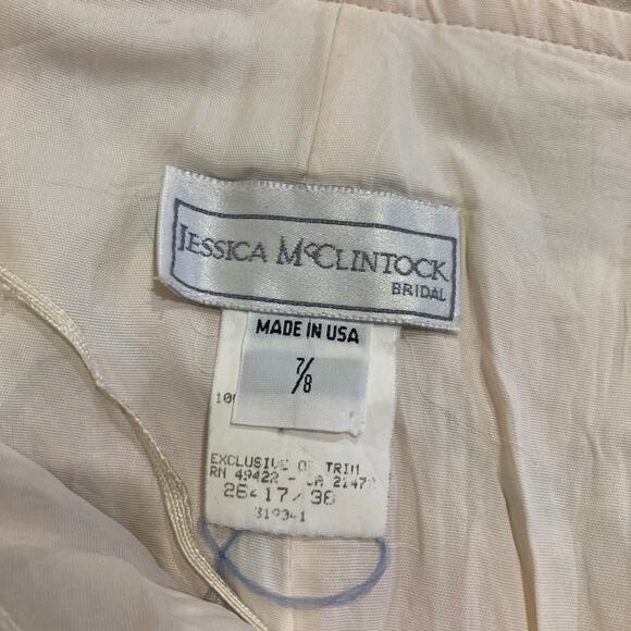 VTG 80s Jessica McClintock Bridal Dress 7/8 Off the Shoulder Floral Cottage - Picture 4 of 11